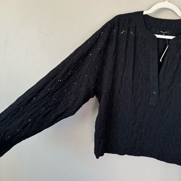 Madewell Long Sleeve Pop Over Top in Eyelet - Picture 8 of 11